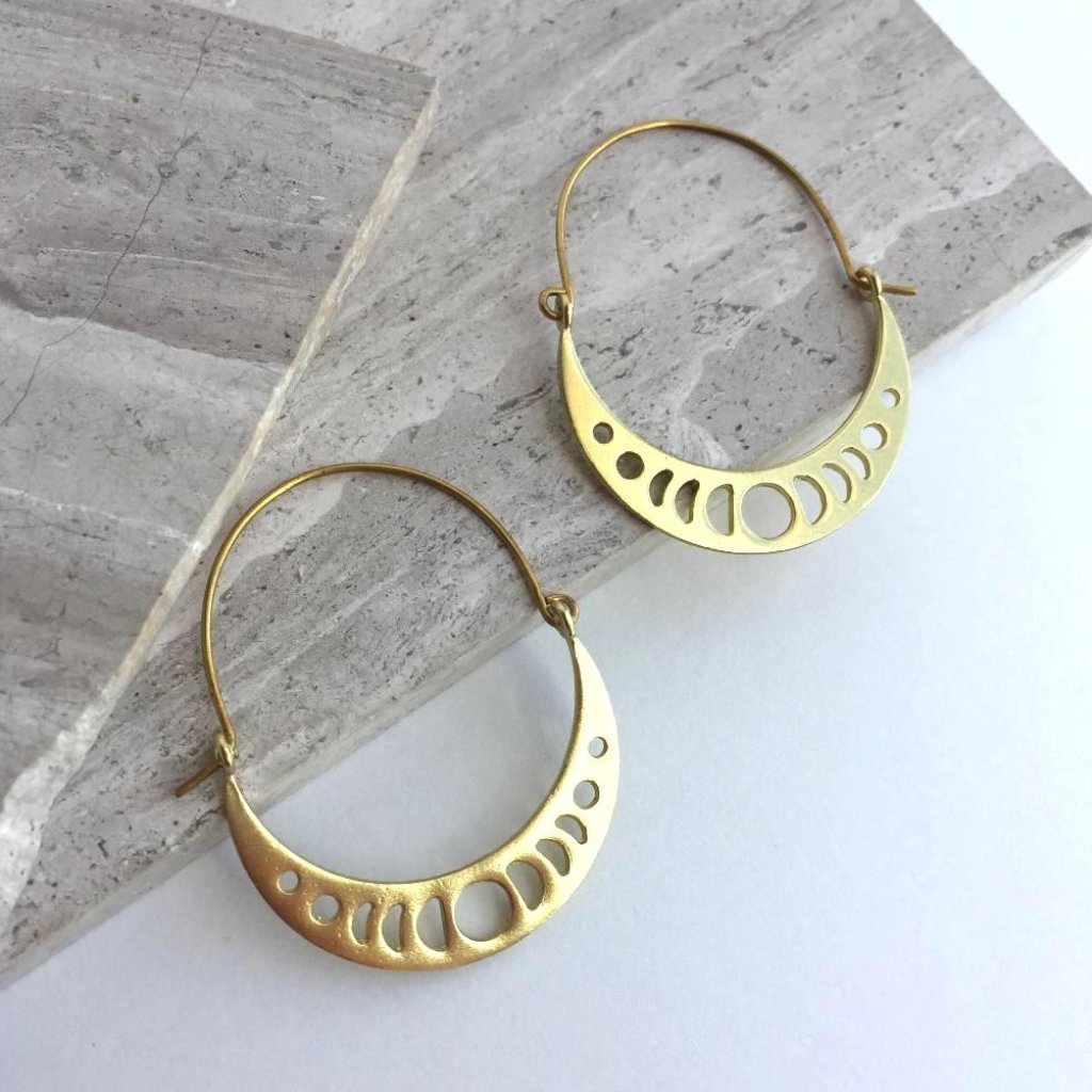 Moon Phase Gold Hoops